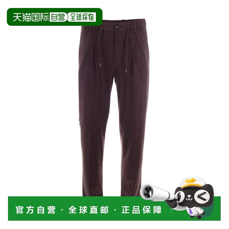 自营herno深棕色Pinces抽绳正式裤子-棕色 美国奥莱直发休闲裤 - 实物图