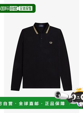 日本直邮FRED PERRY 条纹Logo刺绣直筒长袖Polo衫 男女同款 黑色