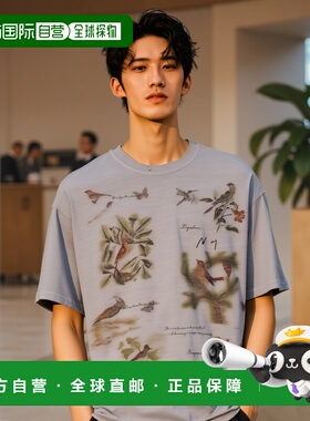 1h可退 日本直邮ANCELLM男士宽松全棉鸟类百科刺绣T恤 ANCCT144