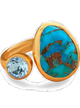 自营 liv oliver18k 镀金蓝色托帕石和绿松石戒指 - 蓝色 美国奥