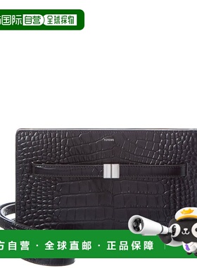 自营TOTEME Croc-Embossed Leather Crossbody - black 美国奥莱