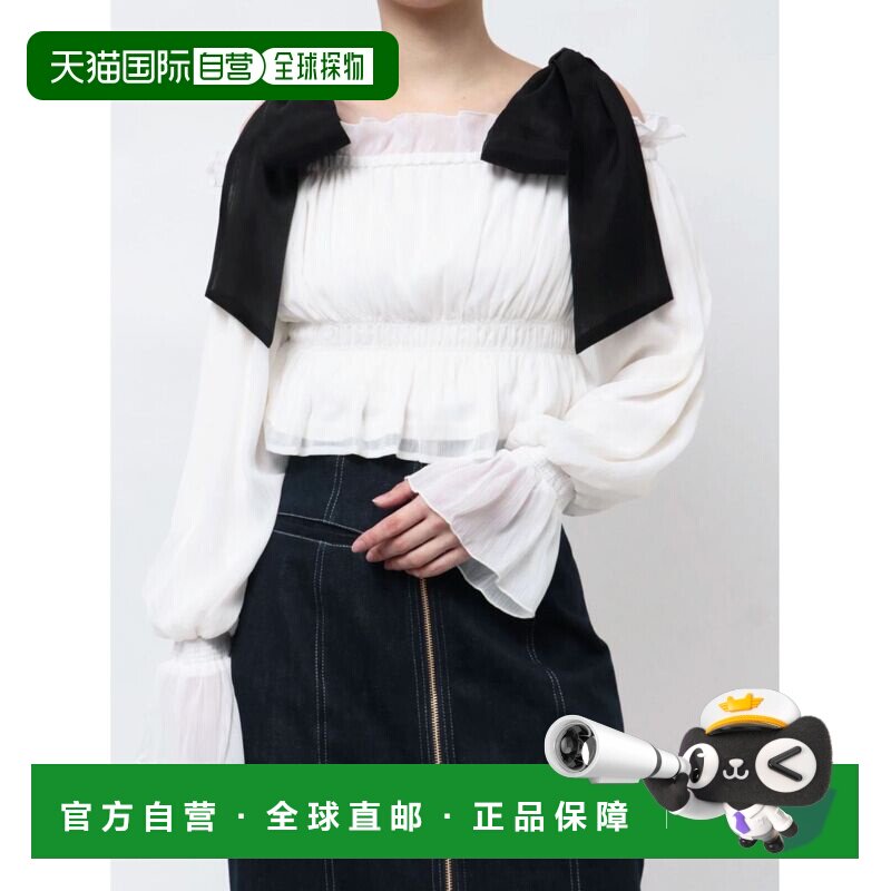 日本直邮MERCURYDUO 女士肩部蝴蝶结透视露肩上衣 002520401101
