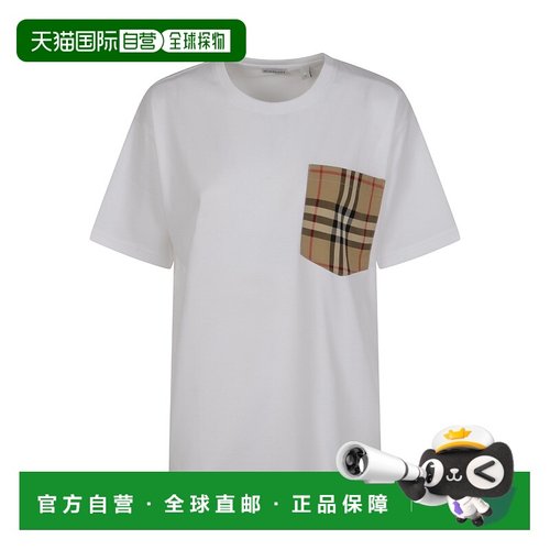 香港直邮BURBERRY 女士T恤 8103971A1464 SS2025 白色 Check pock