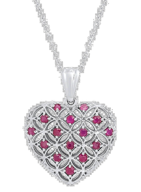 自营max + stone925 纯银真正宝石心形花丝吊坠 18 英寸英寸 - 创