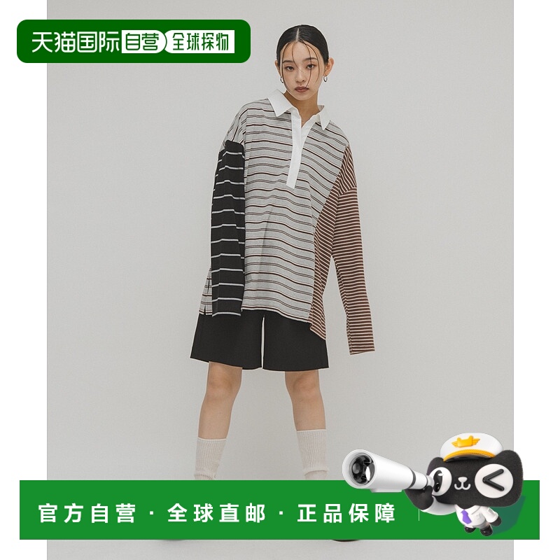 1h可退 日本直邮KBF 女装 宽松拉链拼接条纹上衣 半拉链设计 KBA7