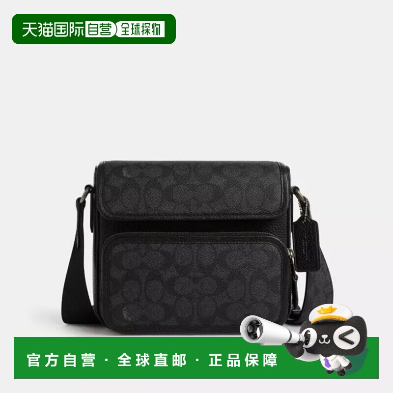 香港直邮COACH 奥莱款男士PVC配皮单肩斜挎包时尚商务蔻驰旅行