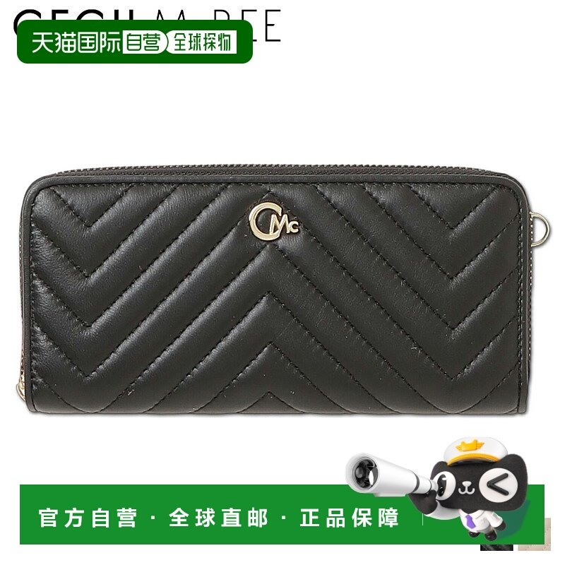 日本直邮CECIL McBEE 女士圆形拉链绗缝钱包黑色/米色CM122092