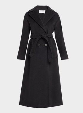 美国直邮Akris punto 双排扣自绑腰羊毛羊绒外套 女装毛呢外套