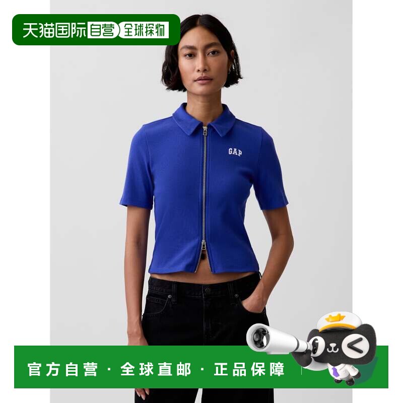 日本直邮GAP 女士罗纹短款 GAP 标志拉链 Polo 衫图片