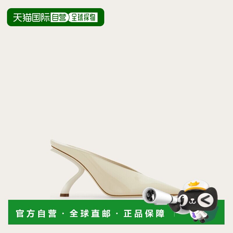 自营欧洲直邮Ferragamo菲拉格慕 女士米白色漆皮雕塑跟穆勒鞋拖鞋