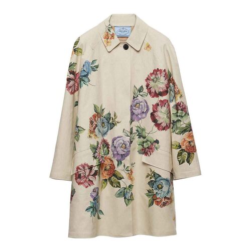 PRADA 女士外套 P658R14ZVSOOOF0036 CO 黄色 印花单排扣大衣