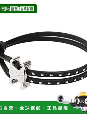 日本直邮CELINE“Triomphe 铆钉扣手链”镀铑黄铜和小牛皮（黑色*