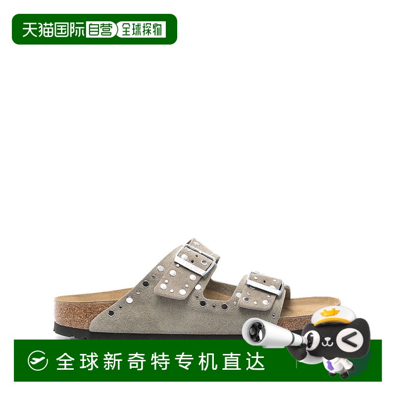 1h可退 欧洲直邮birkenstock 女士金属铆钉修饰双扣休闲拖鞋新款