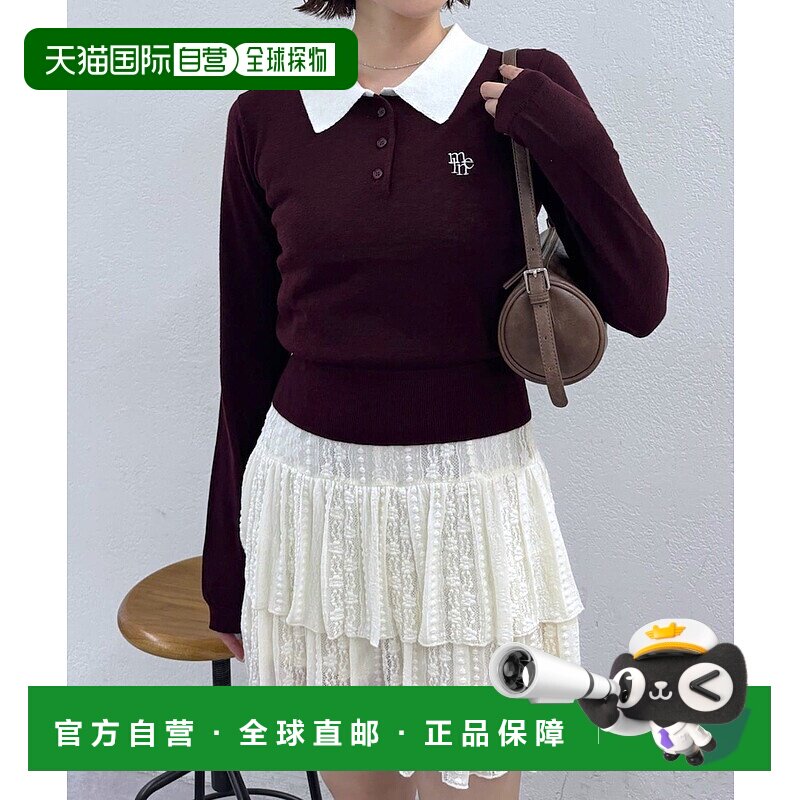 1h可退 日本直邮mline 女装 经典罗纹短袖针织POLO衫 刺绣设计 ML