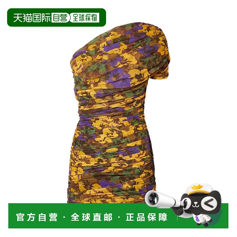 香港直邮Saint Laurent 花卉薄纱褶皱单肩连衣裙 781340Y4I25