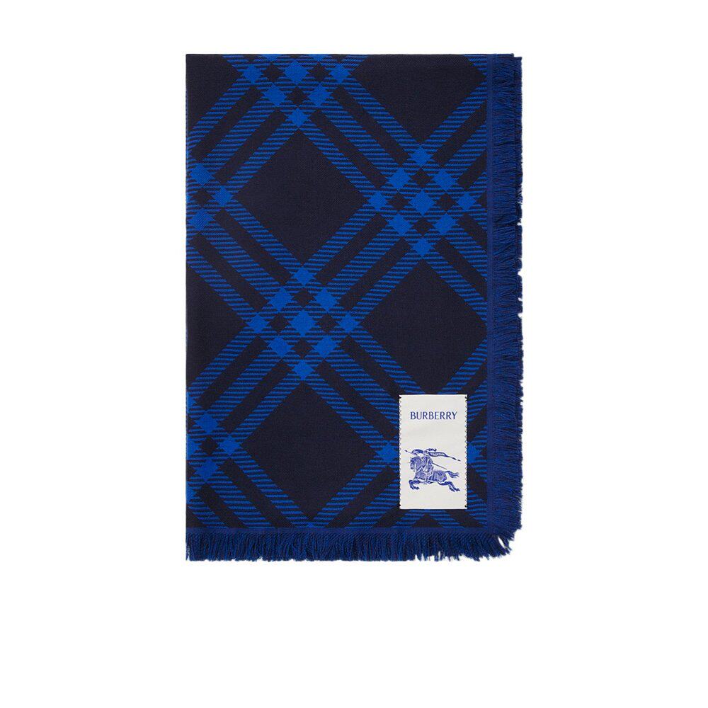 BURBERRY 女士围巾 81101611 CO 蓝色 宽格纹羊毛丝围巾