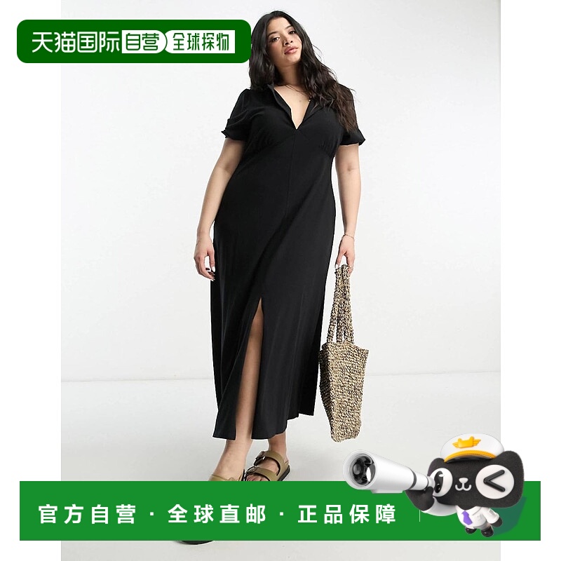 1h可退 香港直邮ASOS 女士 Curve ultimate 设计中长茶色带领连衣