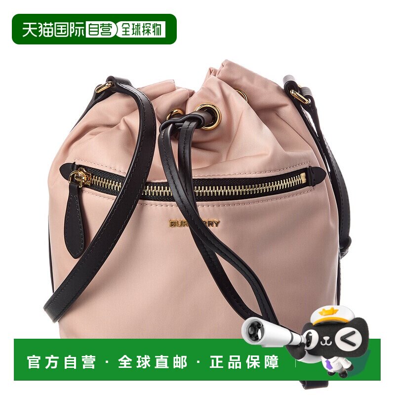 自营Burberry抽绳尼龙水桶包-粉红色 美国奥莱直发斜挎包单肩包