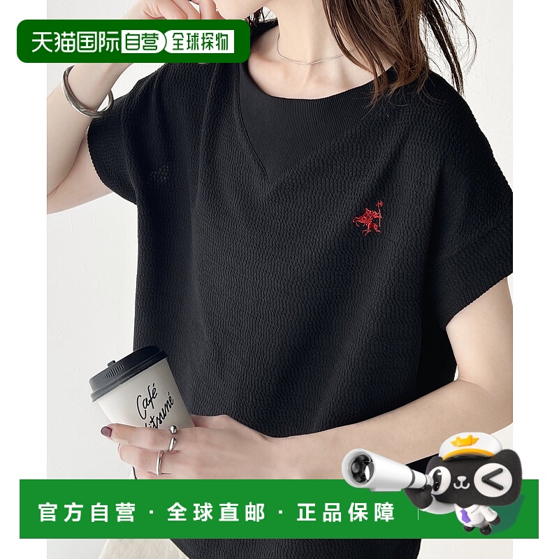 1h可退 日本直邮Classical Elf 女士有机棉胸部绣花领口设计短袖