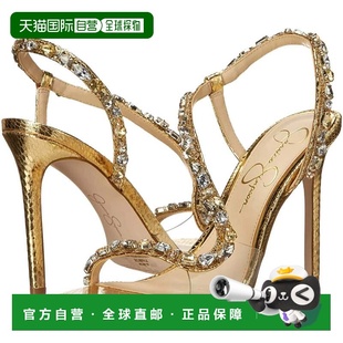 自营Jessica Simpson Jaycin Sandals Gold Rhinestone Stiletto
