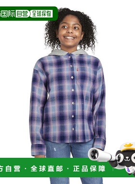 自营Girls Levi's Top Purple Plaid Flannel Button Front Long