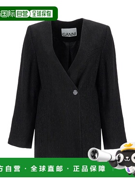 香港直邮GANNI 女士西服 F9395099 AW2024 黑色 长袖西装外套