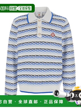 1h可退 香港直邮Casablanca 男士 Front 蓝色带Logo刺绣全幅条纹P