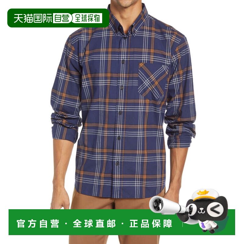 自营Billy Reid Tuscumbia男式海军蓝格子长袖纽扣衬衫GBO58-蓝色
