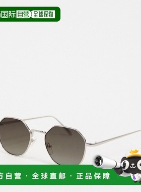 1h可退 香港直邮潮奢 ASOS 男士 设计尖角圆形金属烟灰色渐变镜片