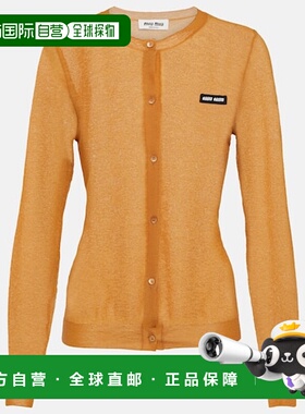 1h可退 香港直邮Miu Miu 缪缪 女士 徽标针织开衫 orange橙色 舒