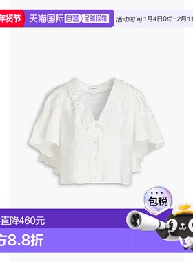 1h可退 香港直邮Sandro 女士 蕾丝边斜纹布上衣 SFPCM00635OFFWHI