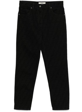 FENDI 女士牛仔裤 FLP851AT1BF0GME AW2024 黑色 徽标图案牛仔裤