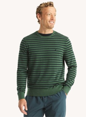 【美国奥莱】直发 Nautica 男式 Navtech 条纹圆领毛衣 - 雨林绿