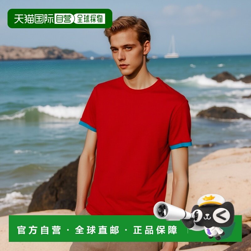 香港直邮PRADA 男士T恤 SJN2001PZ2ROTRE AW2021 红色 徽标圆领T