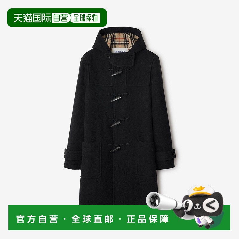 自营欧洲直邮Burberry博柏利 男士黑色羊毛马术骑士徽标大衣
