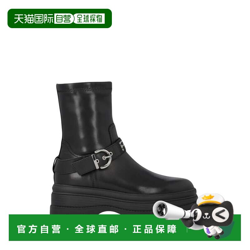 自营pinko银色搭扣和坚固鞋底的踝靴-黑色 美国奥莱直发