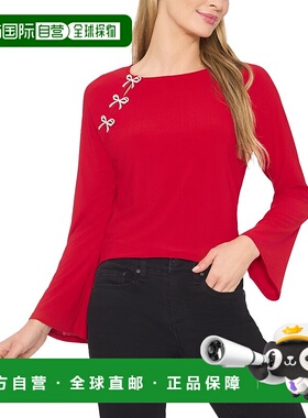 自营CeCe Bow Placket Blouse - red 美国奥莱直发上衣