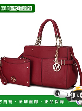自营 mia k collectionTenna 纯素皮革女式挎包配腕带 - 红酒 美