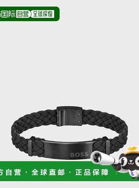 自营欧洲直邮HUGO BOSS雨果BOSS ORANGE带徽标牌的黑色绒面皮革编