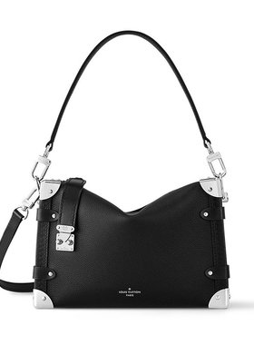 LV/路易威登24新款 女士黑色粒面小牛皮带银色S锁手提包