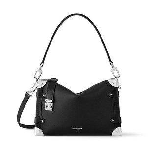 LV/路易威登24新款 女士黑色粒面小牛皮带银色S锁手提包