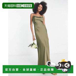 设计缎面大樽领宽裙摆橄榄绿绿色 Bridesmaid 香港直邮ASOS 女士