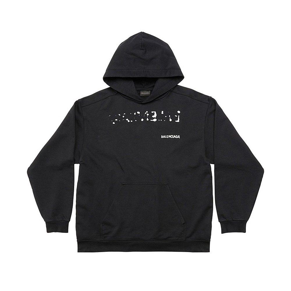 balenciaga/巴黎世家 男士黑色棉质手绘标志连帽卫衣