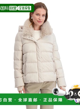 自营TAHARI Women's Short Quilted Puffer Jacket with Faux Fur