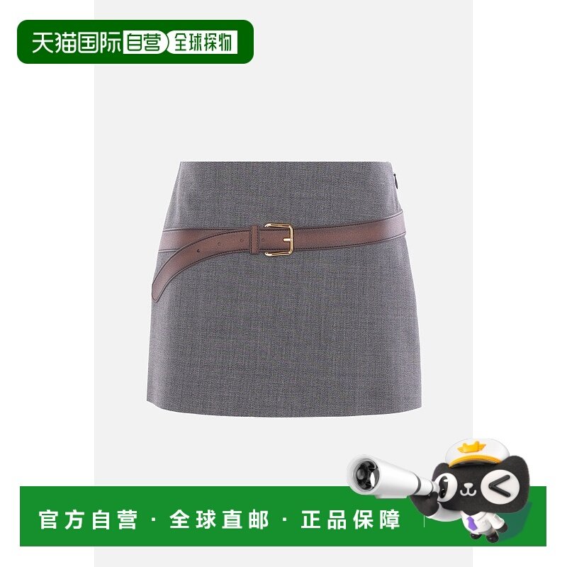 1h可退 香港直邮潮奢 Prada 普拉达 女士 3D列印腰帶A字迷你裙 P1