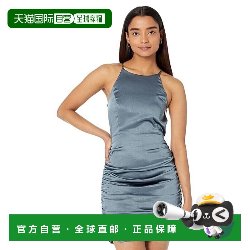 自营line & dot线条和圆点Mai迷你连衣裙女式蓝色褶边无袖半领JDM