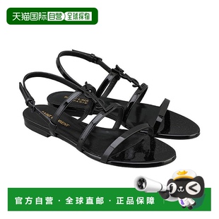 平底凉鞋 女鞋 黑色字母标志漆皮可调节踝部系6 圣罗兰 香港直邮YSL