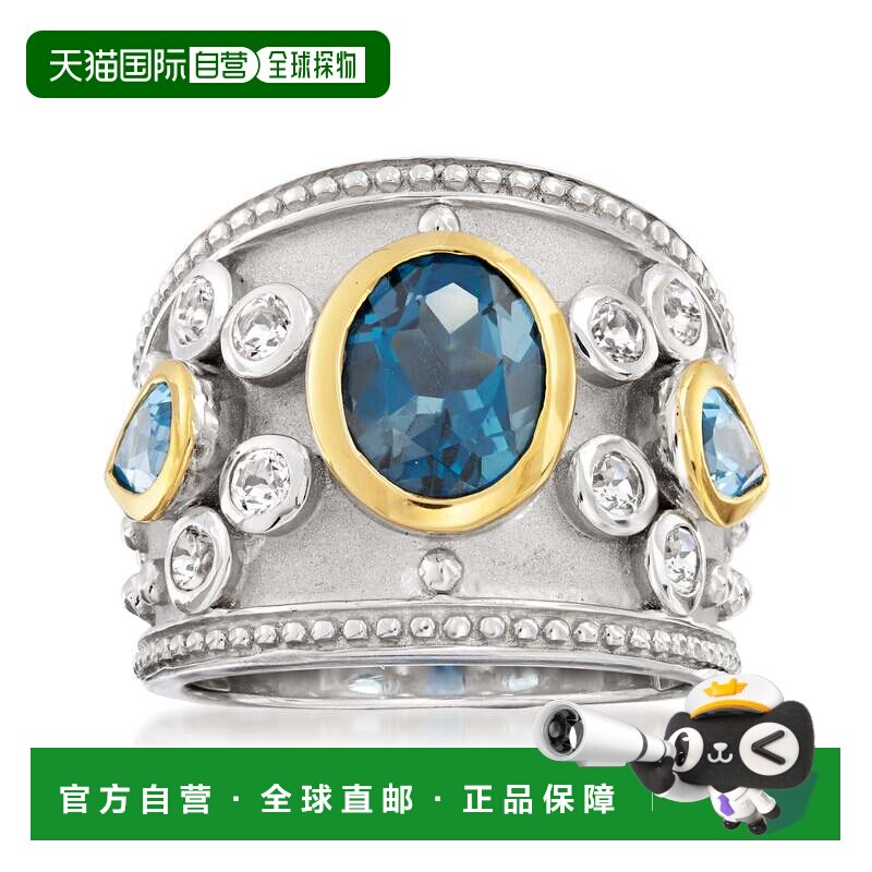 自营Ross-Simons 14kt 黄金 925 纯银蓝白托帕石戒指 - 蓝色 美国