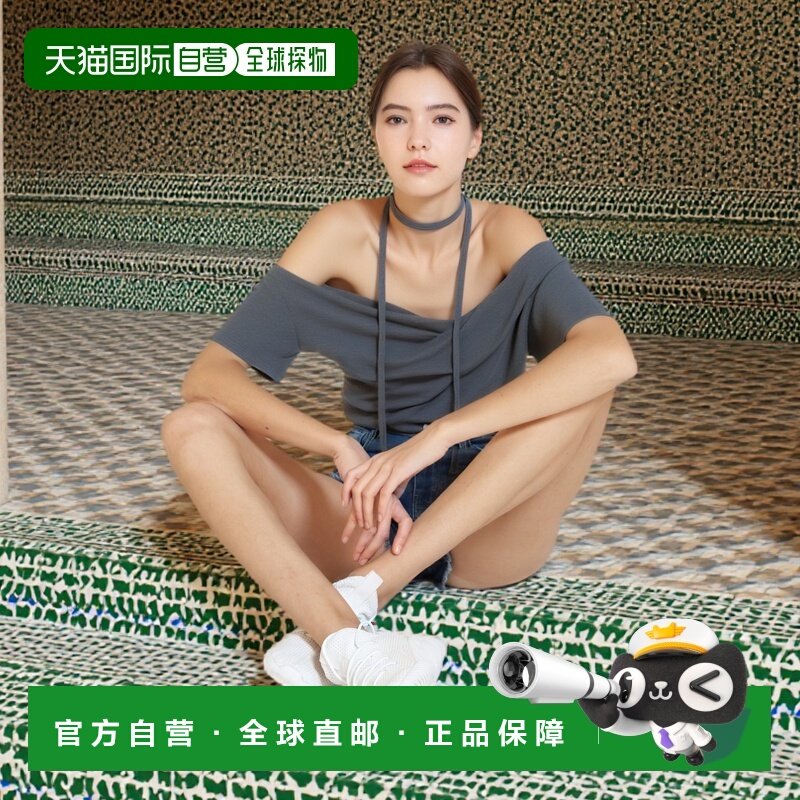 日本直邮日潮 GRL 带绑带2Way褶皱罗纹上衣蝴蝶露肩短袖 DK1494