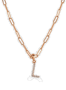 自营sabrina14k 玫瑰金和钻石回形针初始项链 - 玫瑰 k 美国奥莱